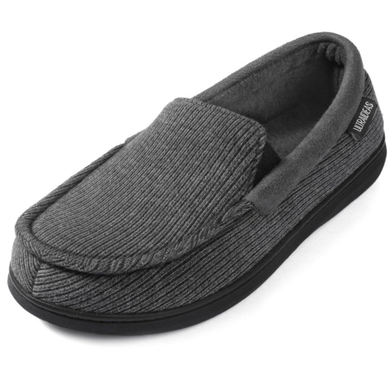 ULTRAIDEAS Men's Moc-Toe Slippers Loafer House Shoes Indoor Outdoor Memory Foam with Breathable&Warm Knit Upper, Charcoal Grey, 8 US - Image 1